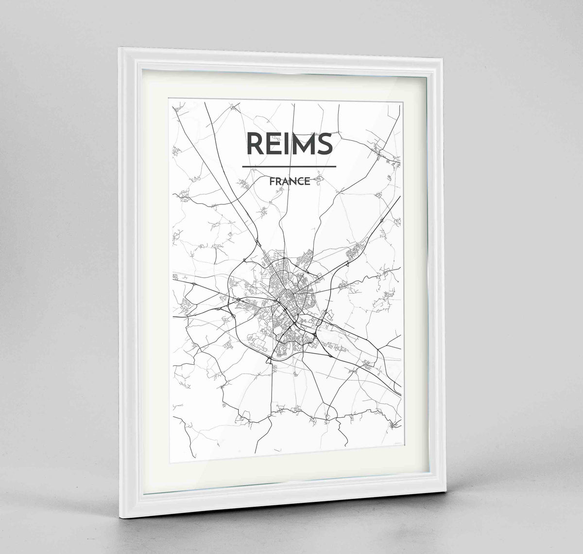 Framed Reims Map Art Print 24x36&quot; Traditional White frame Point Two Design Group