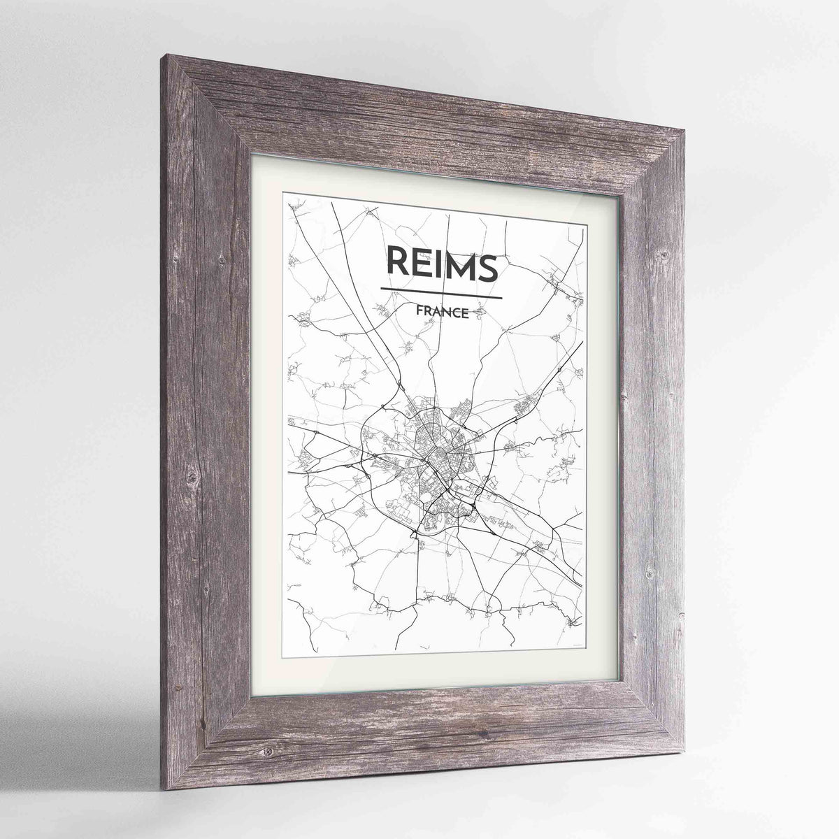 Framed Reims Map Art Print 24x36&quot; Western Grey frame Point Two Design Group