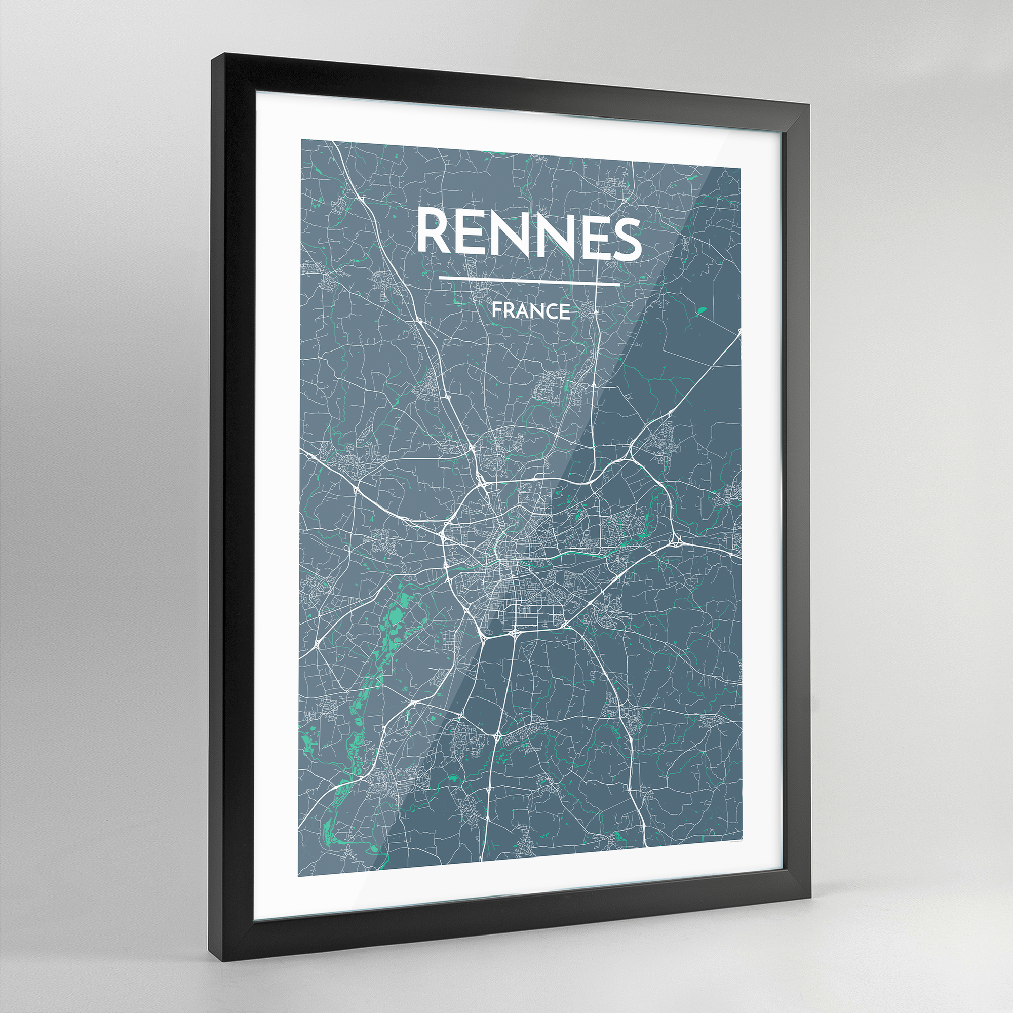 Framed Rennes City Map Art Print - Point Two Design