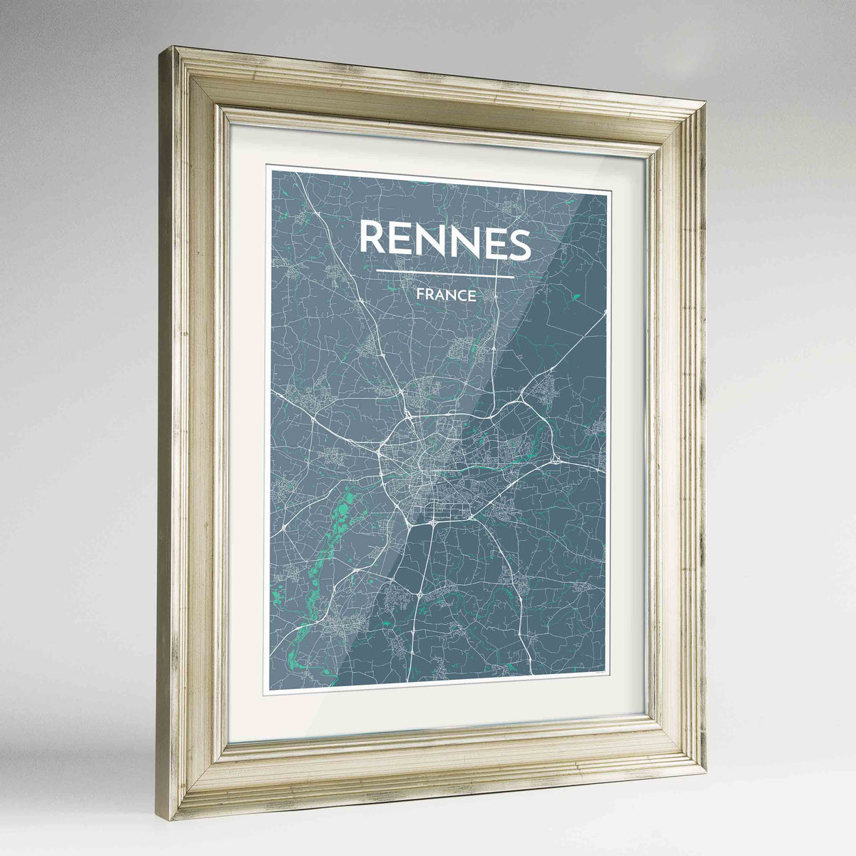 Framed Rennes Map Art Print 24x36&quot; Champagne frame Point Two Design Group