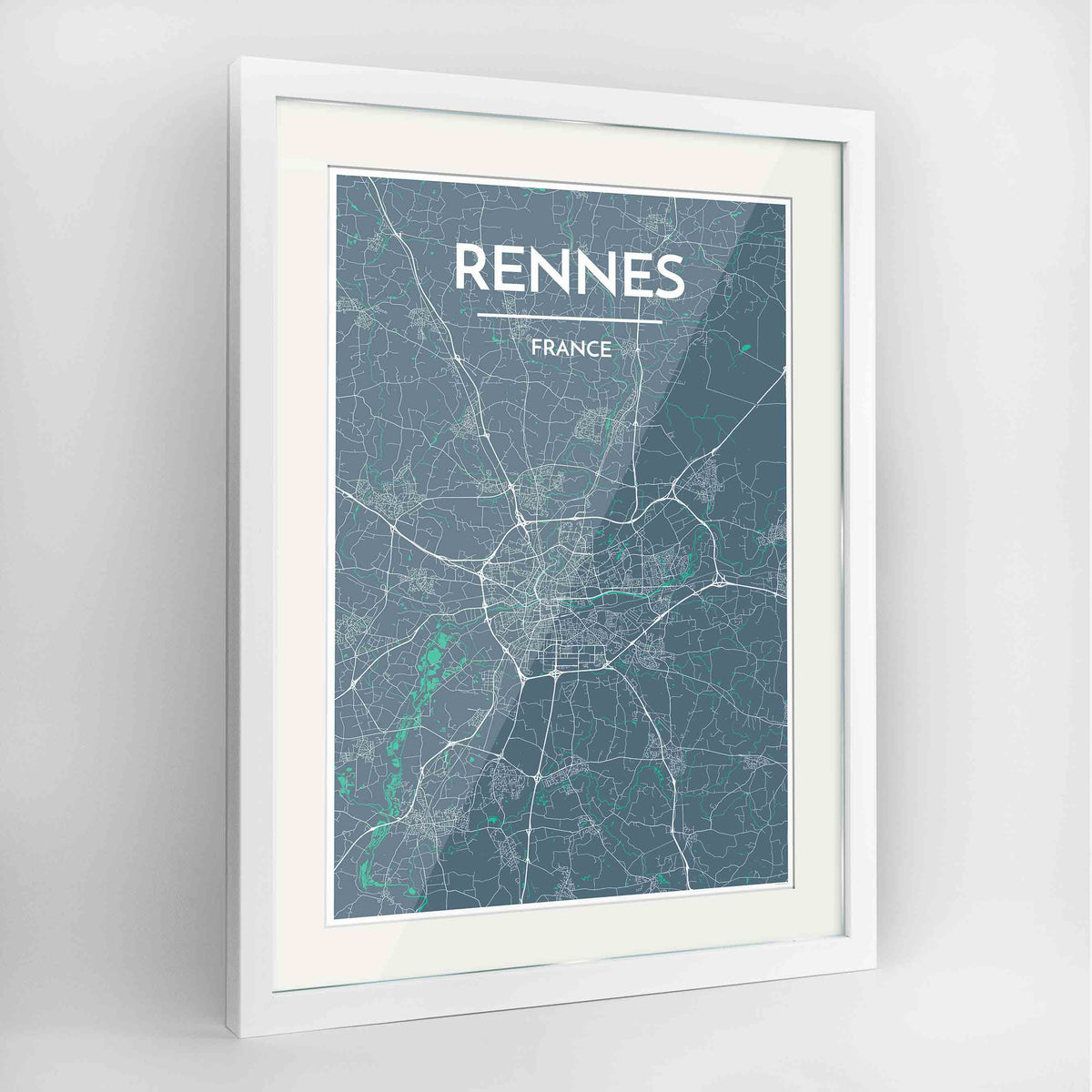 Framed Rennes Map Art Print 24x36&quot; Contemporary White frame Point Two Design Group