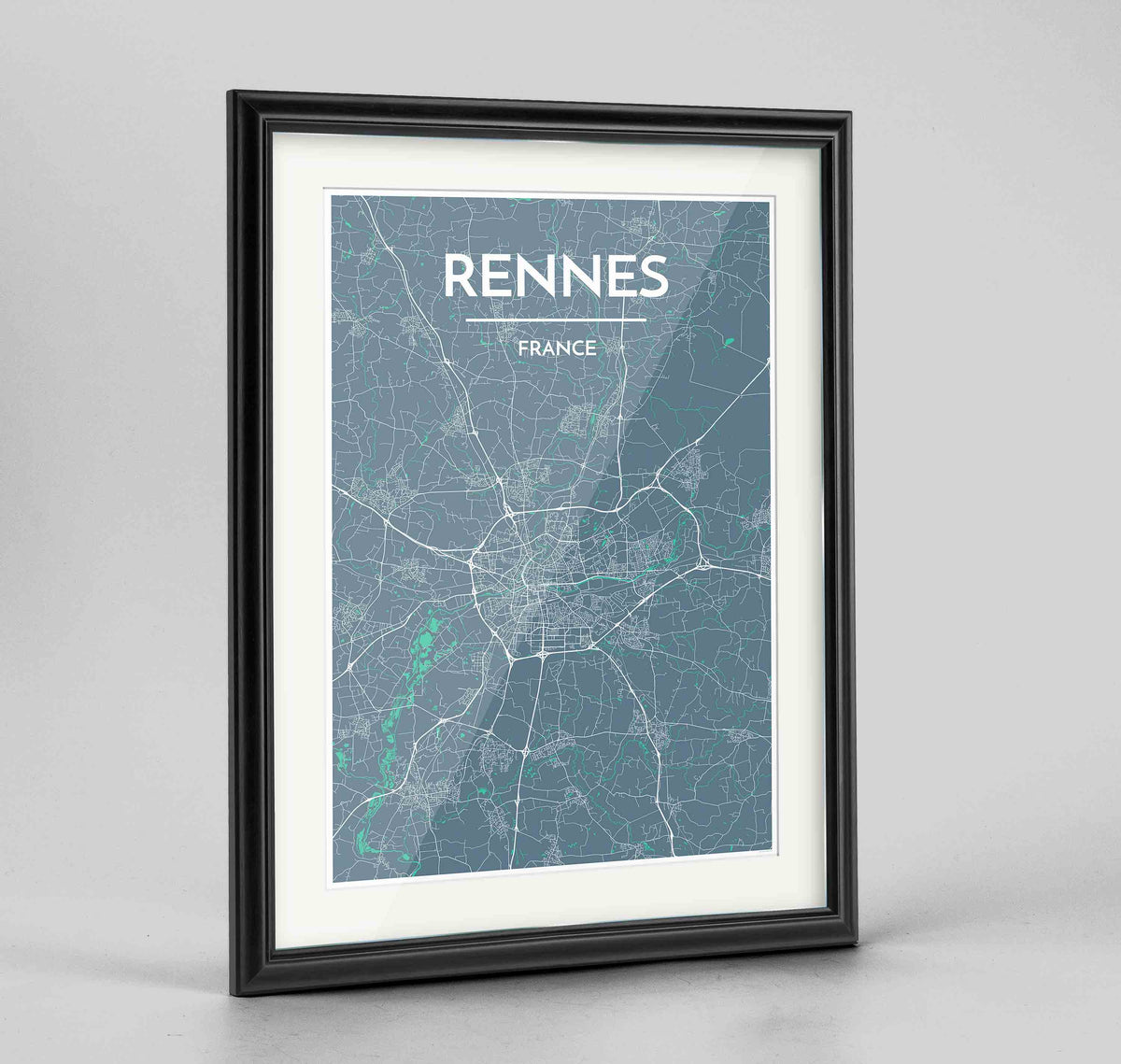 Framed Rennes Map Art Print 24x36&quot; Traditional Black frame Point Two Design Group