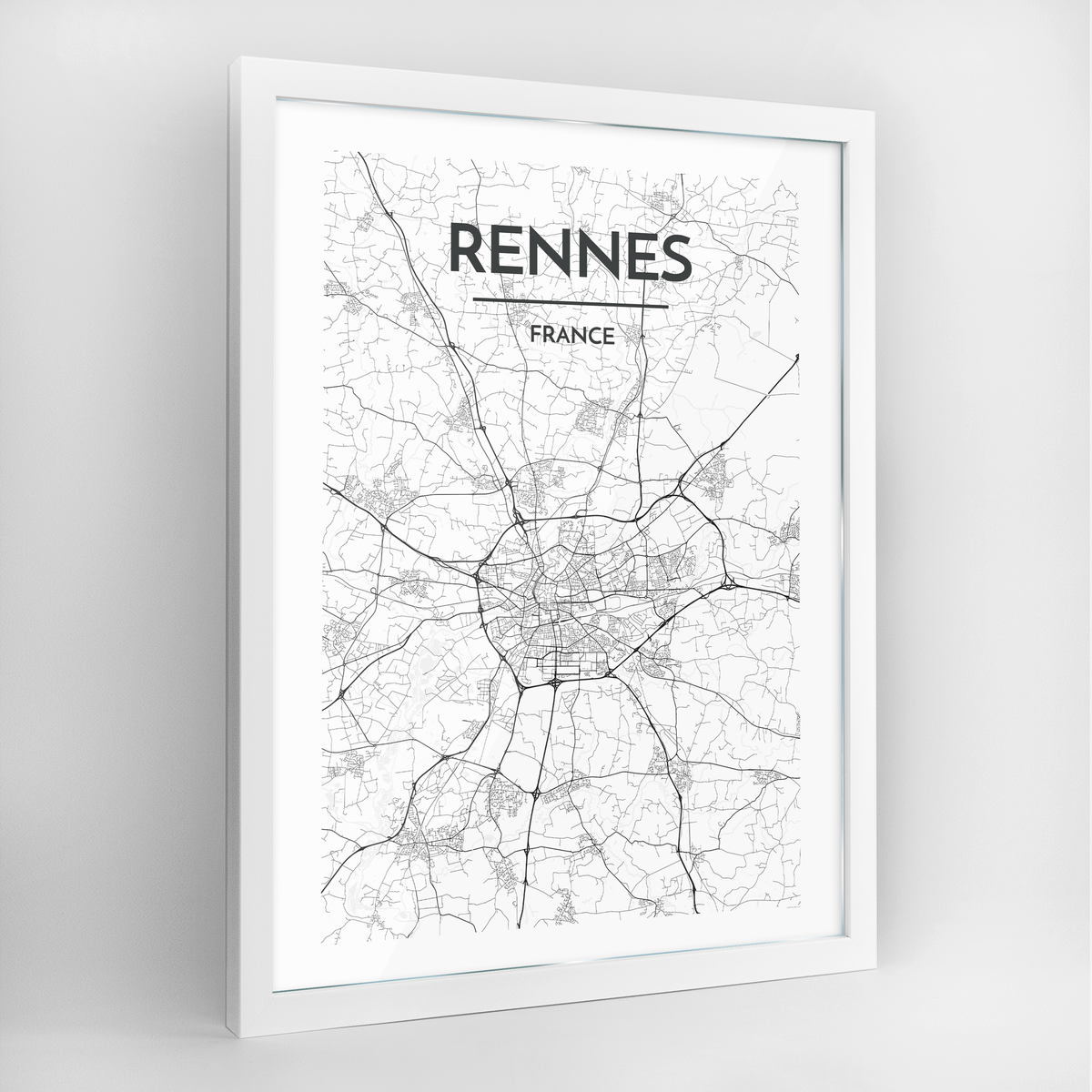 Rennes Map Art Print - Framed