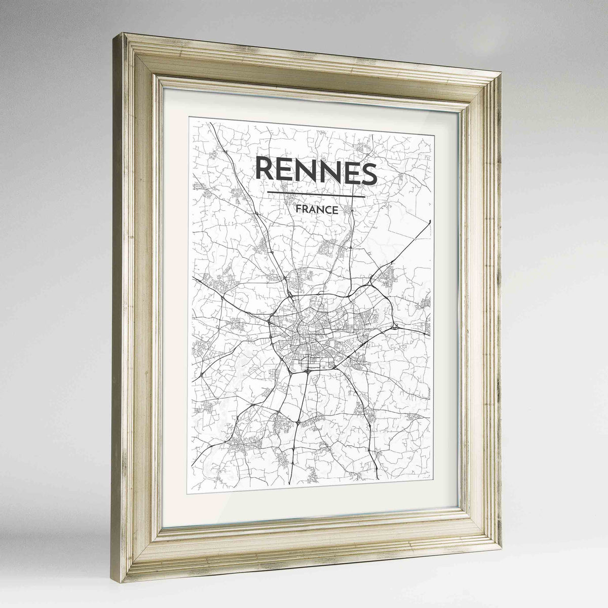 Framed Rennes Map Art Print 24x36&quot; Champagne frame Point Two Design Group