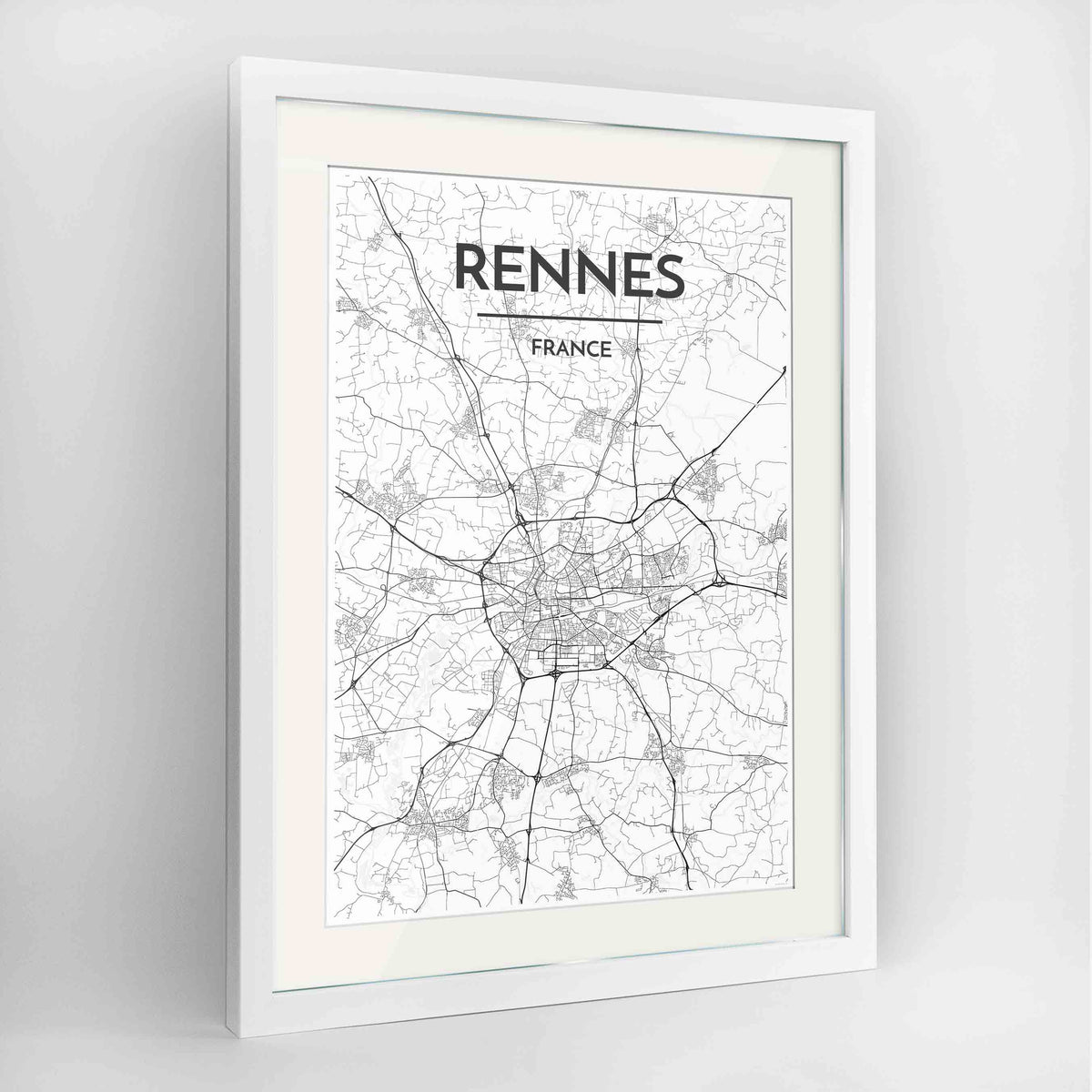 Framed Rennes Map Art Print 24x36&quot; Contemporary White frame Point Two Design Group