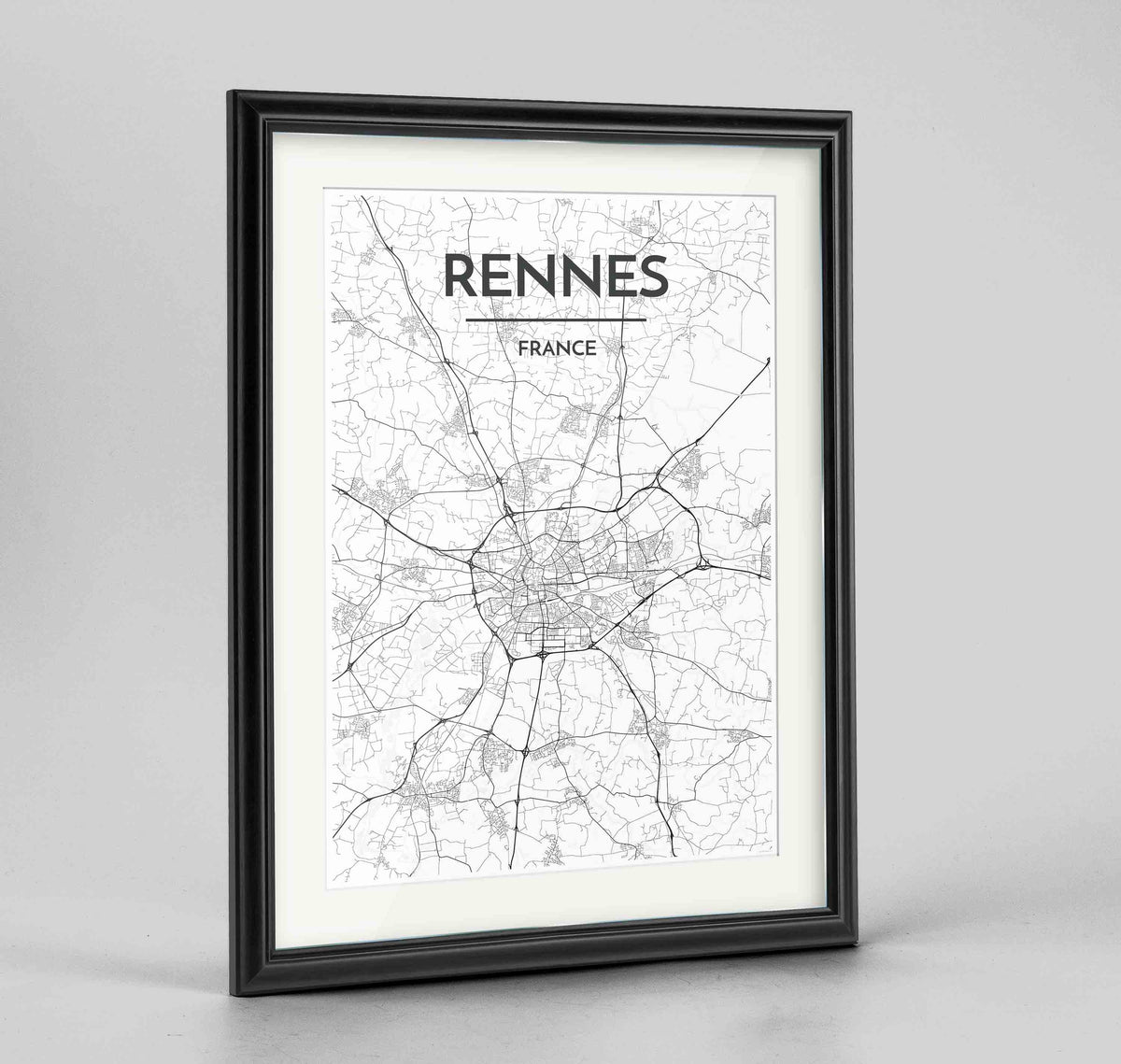 Framed Rennes Map Art Print 24x36&quot; Traditional Black frame Point Two Design Group