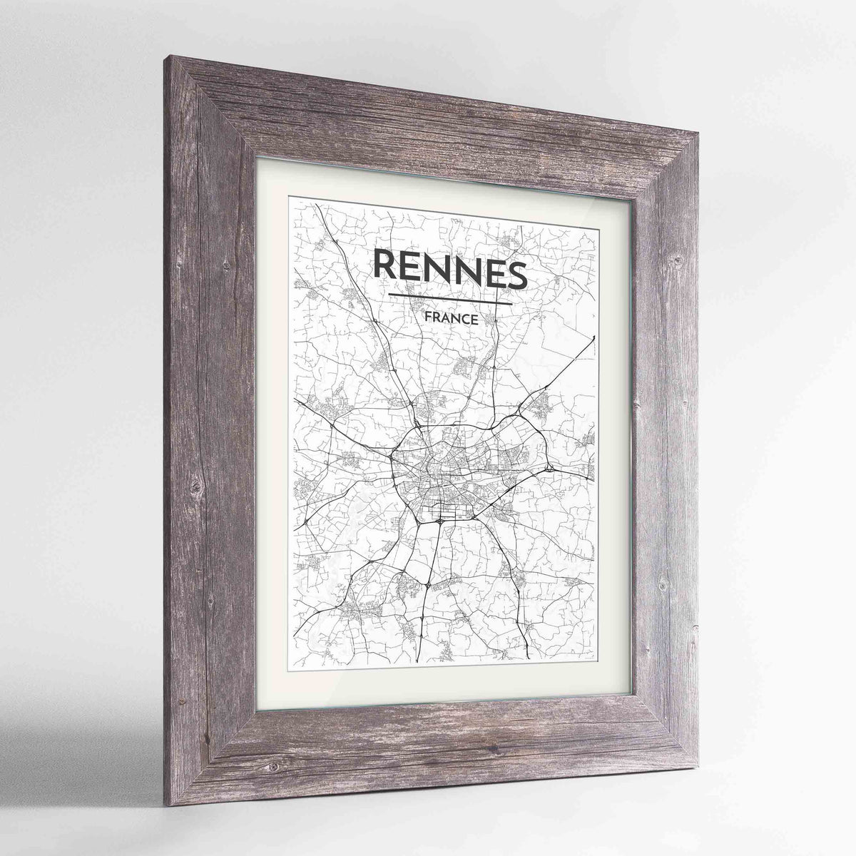 Framed Rennes Map Art Print 24x36&quot; Western Grey frame Point Two Design Group