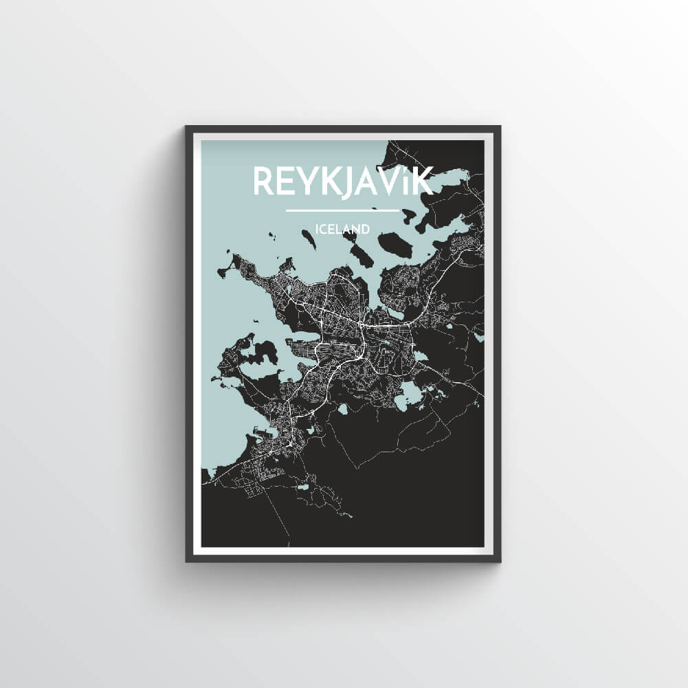Reykjavik City Map Art Print - Point Two Design - Black &amp; White Print