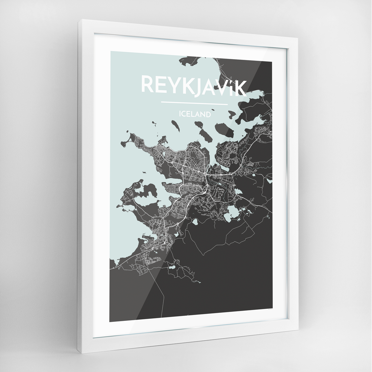 Reykjavik Map Art Print - Framed