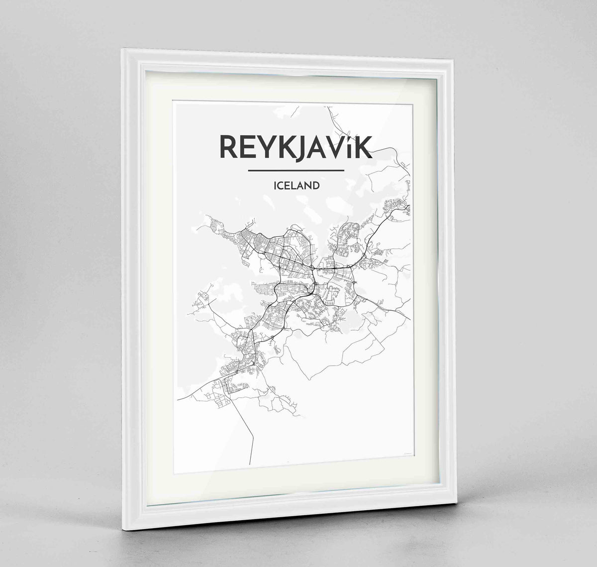 Framed Reykjavik Map Art Print 24x36&quot; Traditional White frame Point Two Design Group