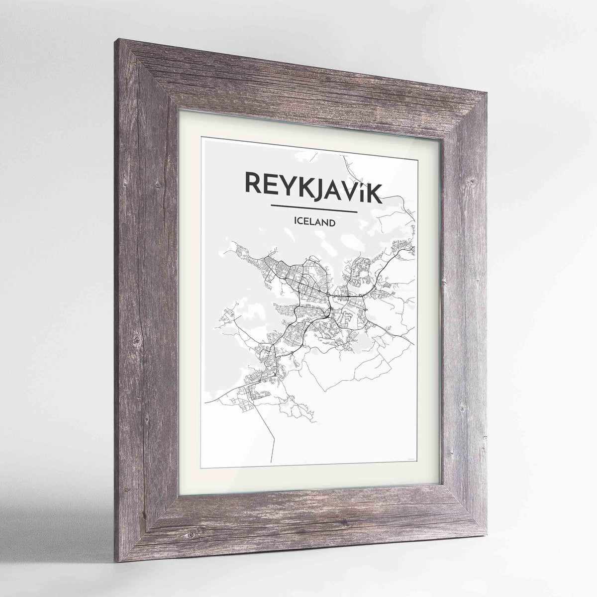Framed Reykjavik Map Art Print 24x36&quot; Western Grey frame Point Two Design Group