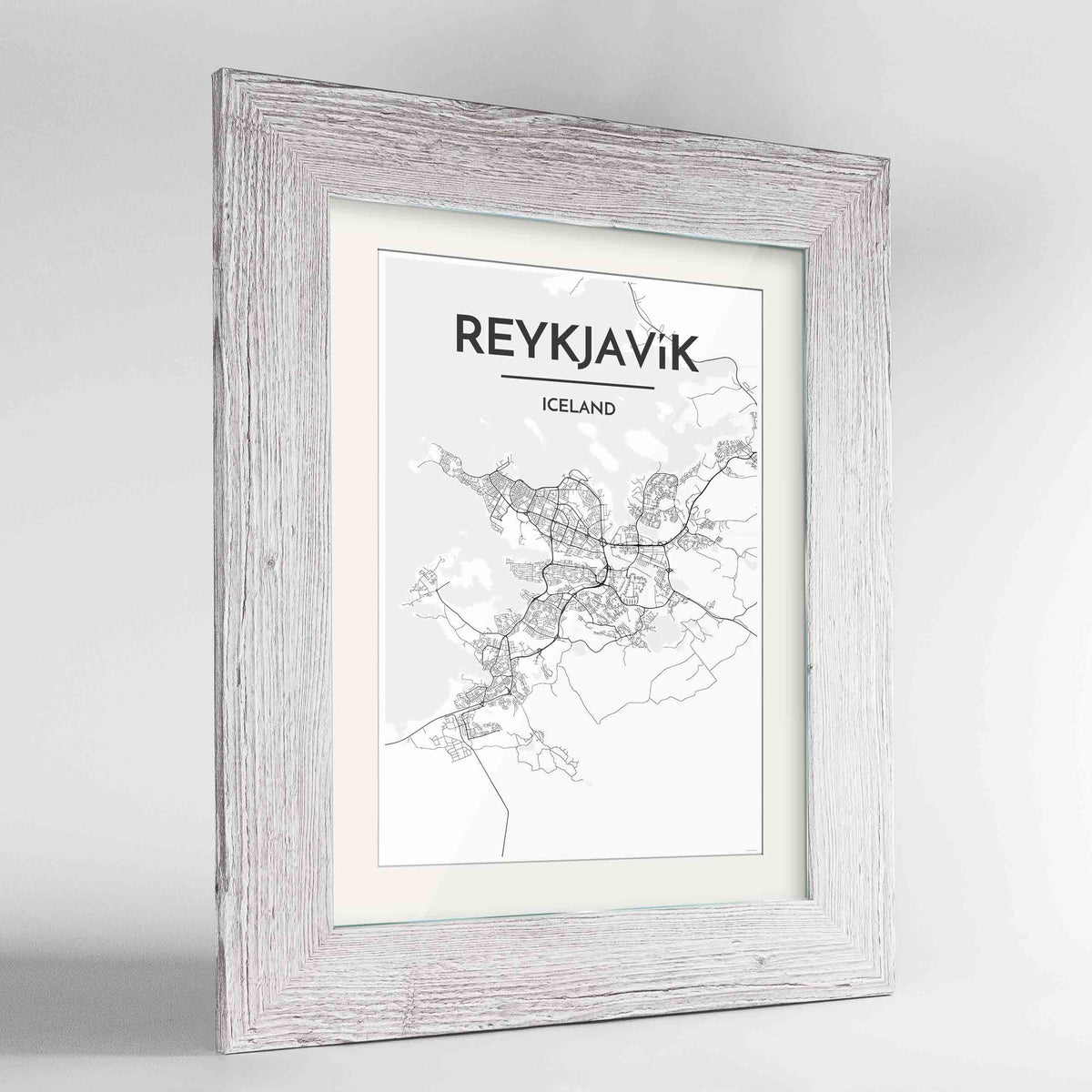 Framed Reykjavik Map Art Print 24x36&quot; Western White frame Point Two Design Group