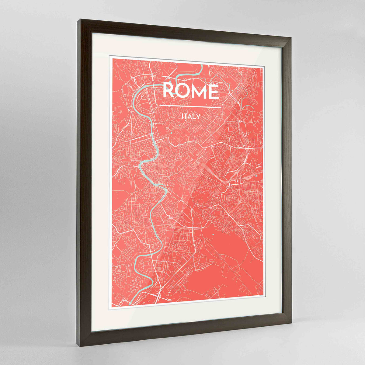 Framed Rome City Map 24x36&quot; Contemporary Walnut frame Point Two Design Group