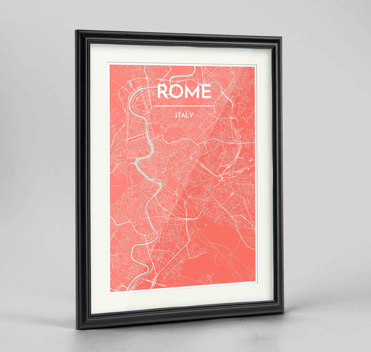 Framed Rome City Map 24x36&quot; Traditional Black frame Point Two Design Group