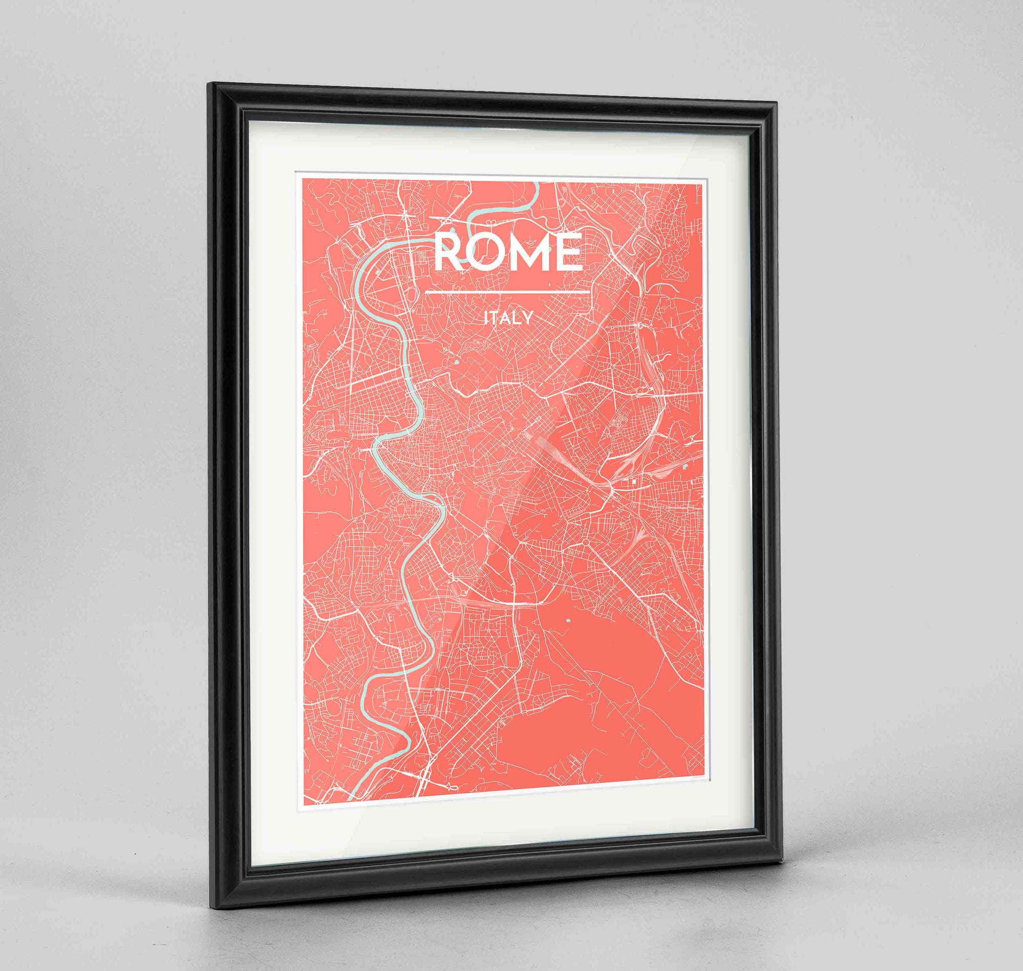 Framed Rome City Map 24x36" Traditional Black frame Point Two Design Group