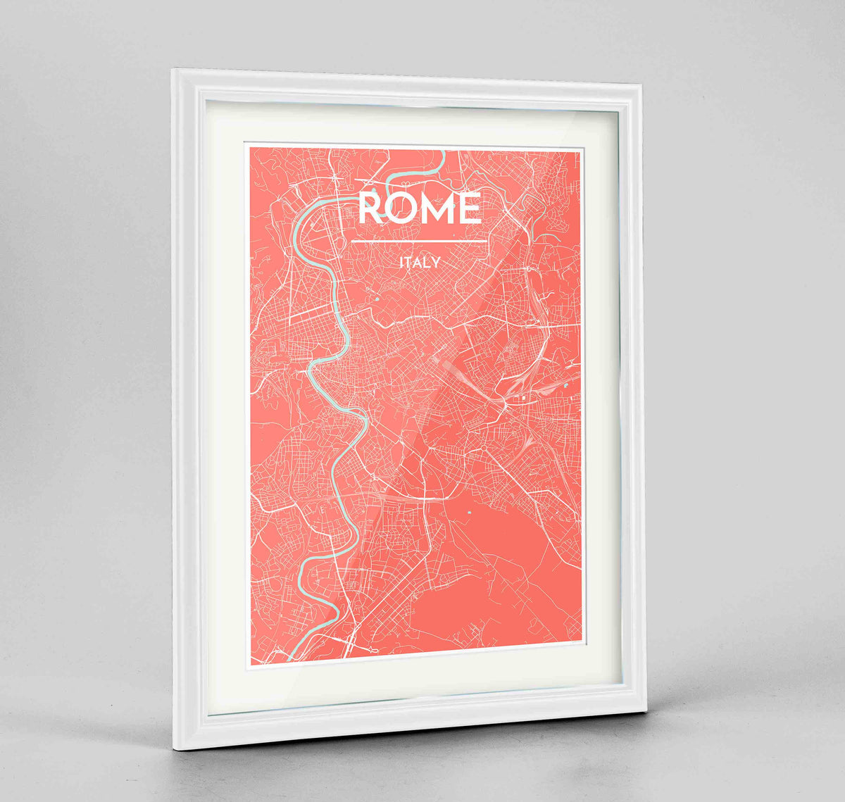 Framed Rome City Map 24x36&quot; Traditional White frame Point Two Design Group