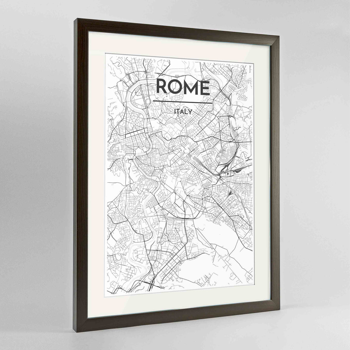 Framed Rome City Map 24x36&quot; Contemporary Walnut frame Point Two Design Group