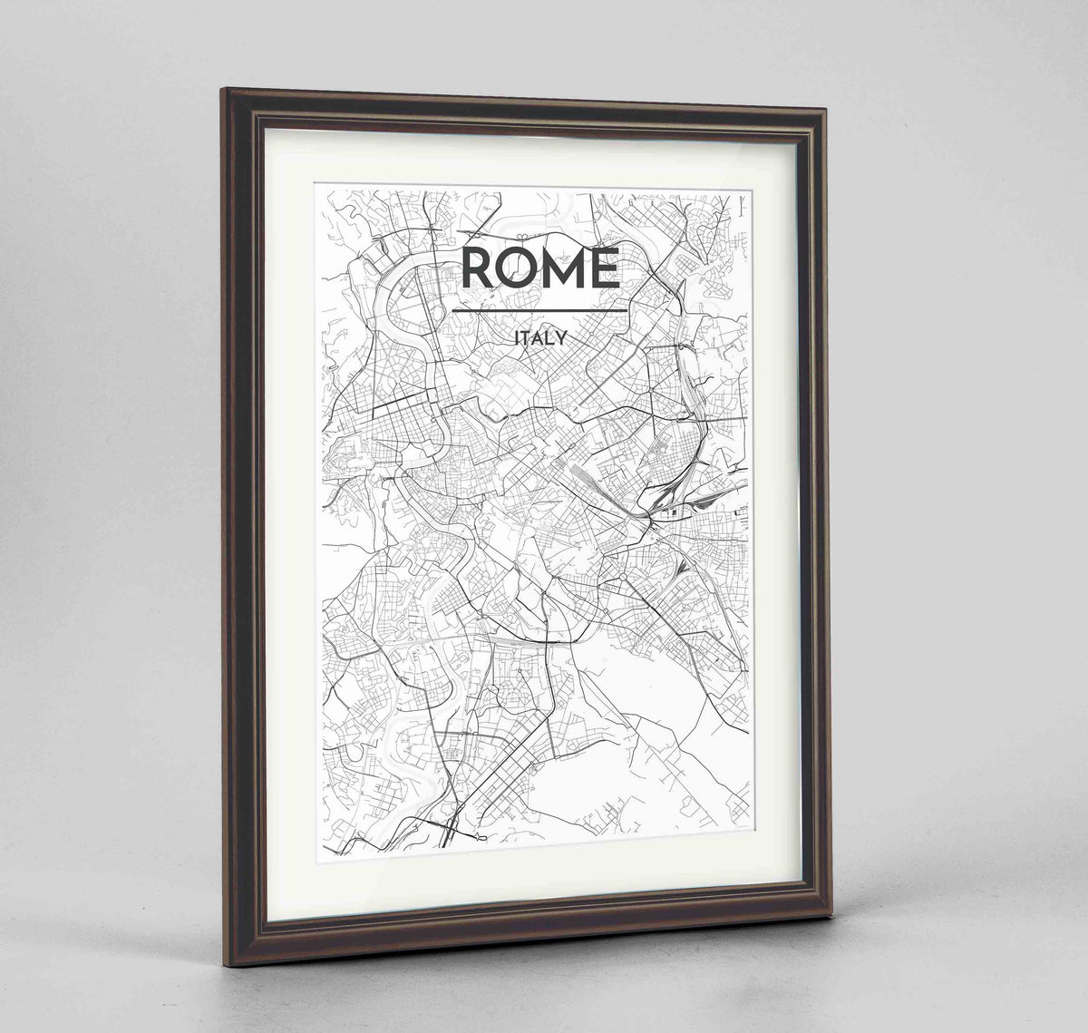 Framed Rome City Map 24x36&quot; Traditional Walnut frame Point Two Design Group