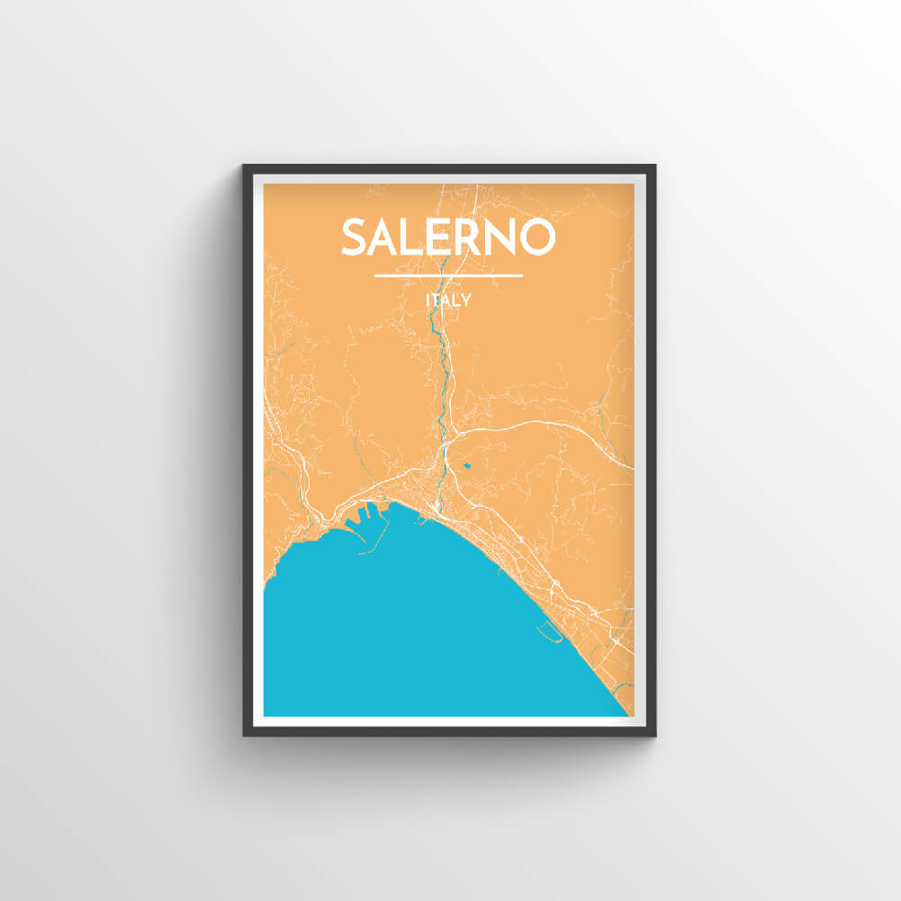 Salerno City Map Art Print - Point Two Design - Black &amp; White Print