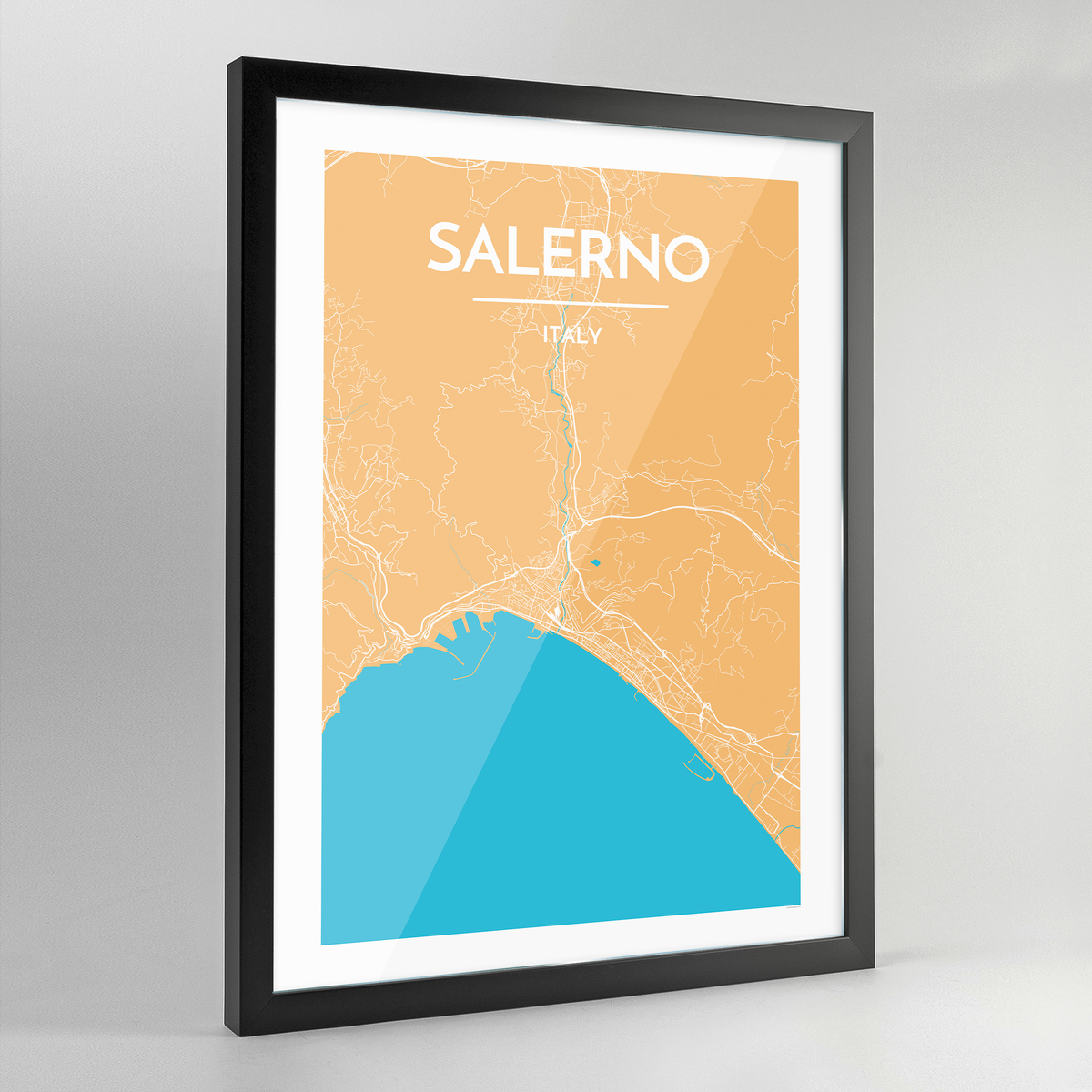 Framed Salerno City Map Art Print - Point Two Design