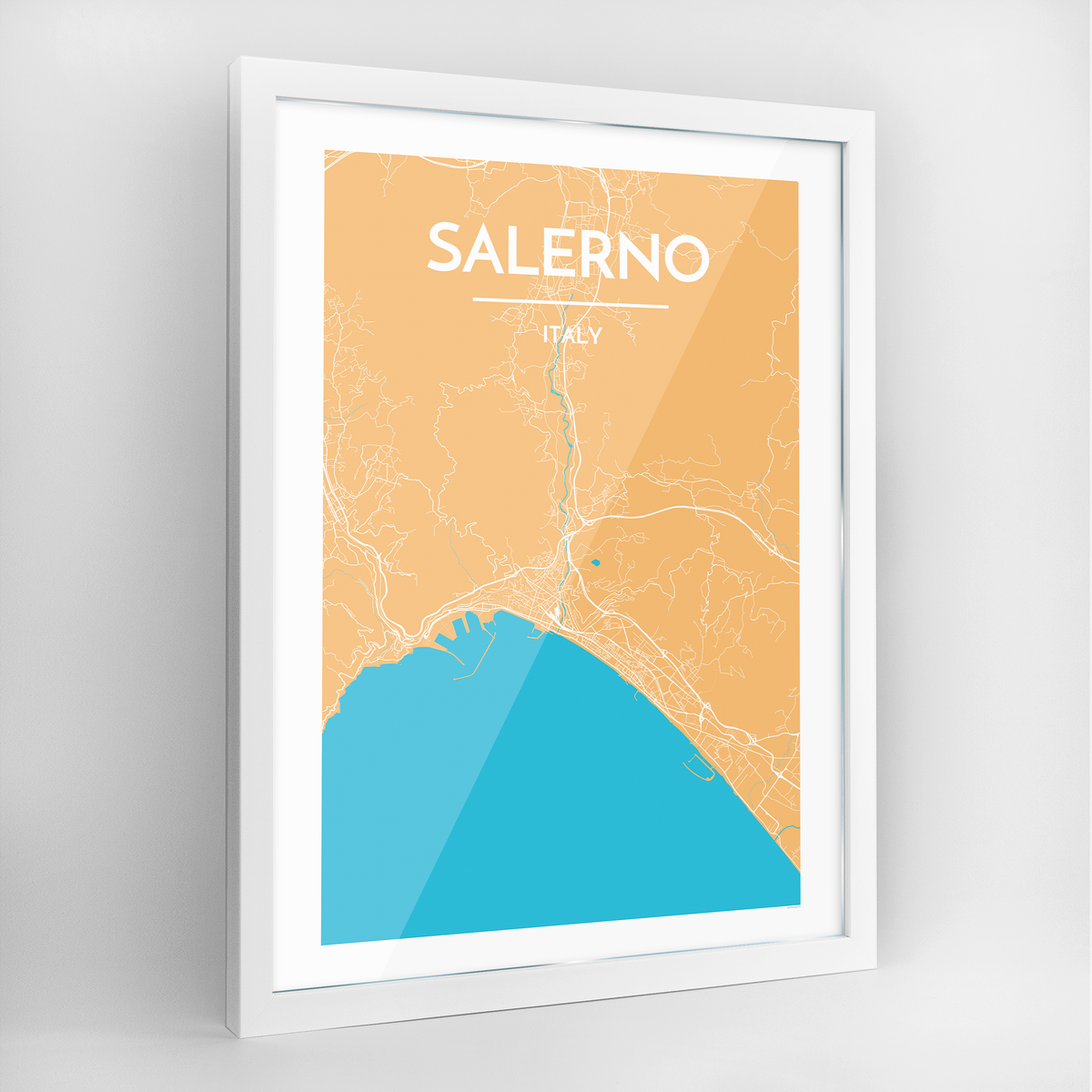 Salerno Map Art Print - Framed