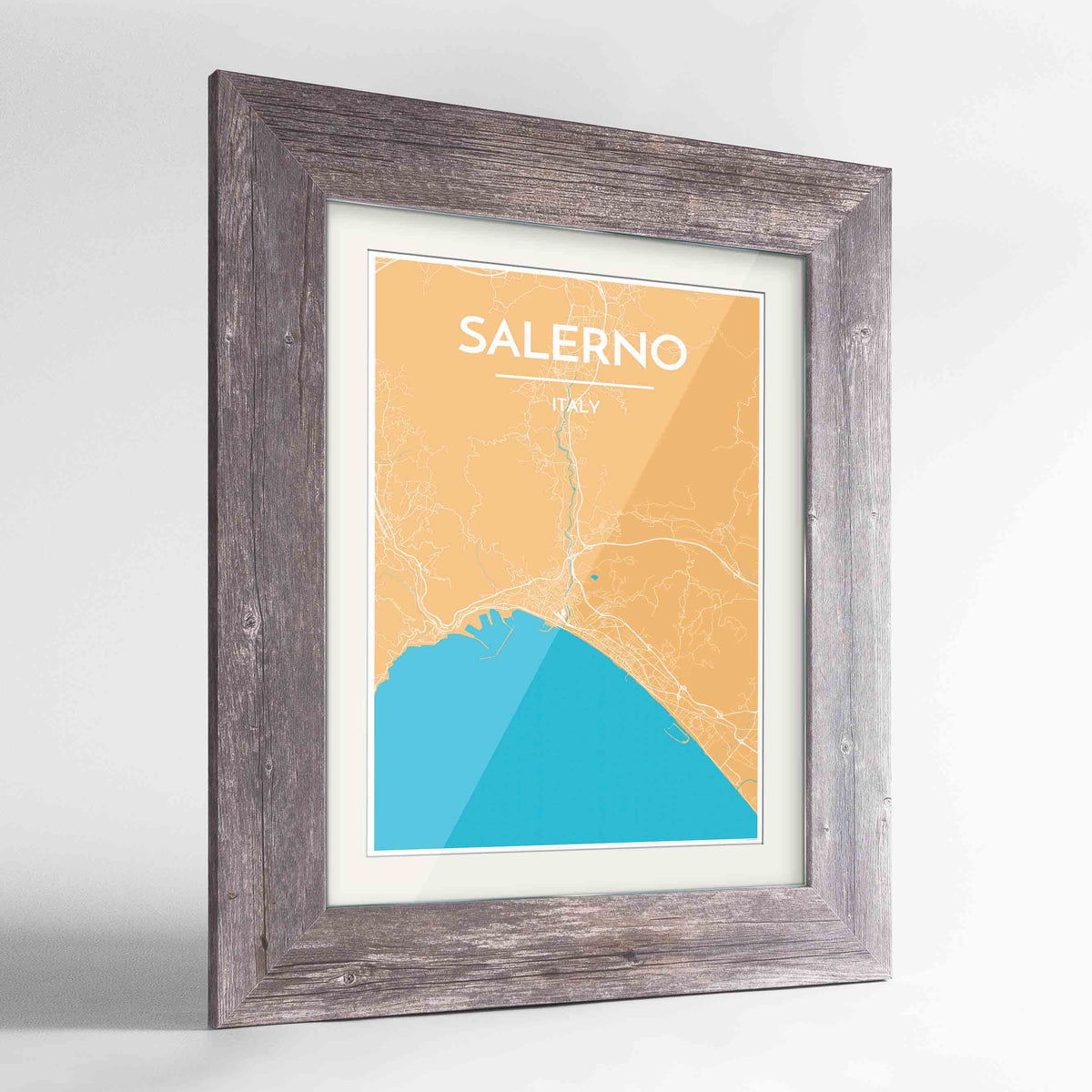 Framed Salerno Map Art Print 24x36&quot; Western Grey frame Point Two Design Group