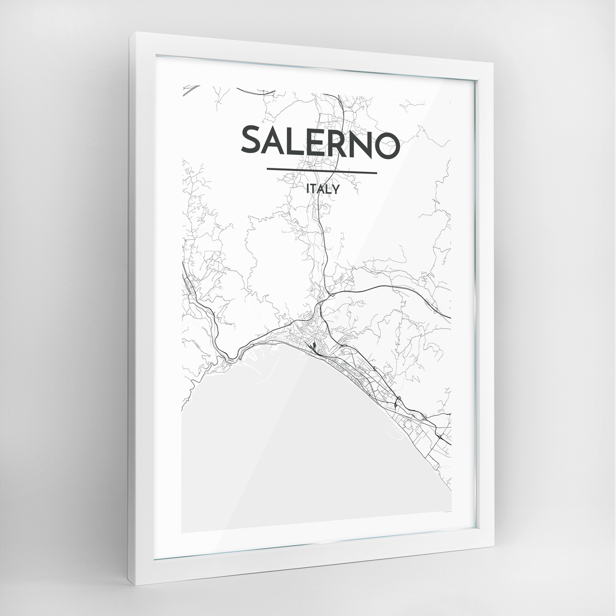 Salerno Map Art Print - Framed