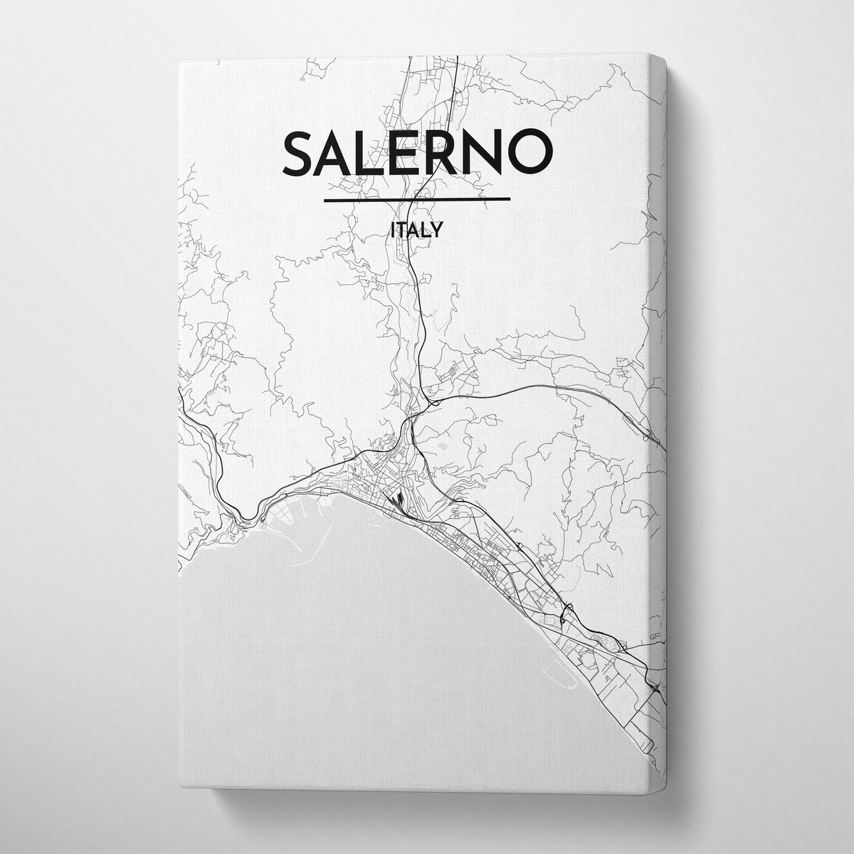 Salerno City Map Canvas Wrap - Point Two Design - Black &amp; White Print