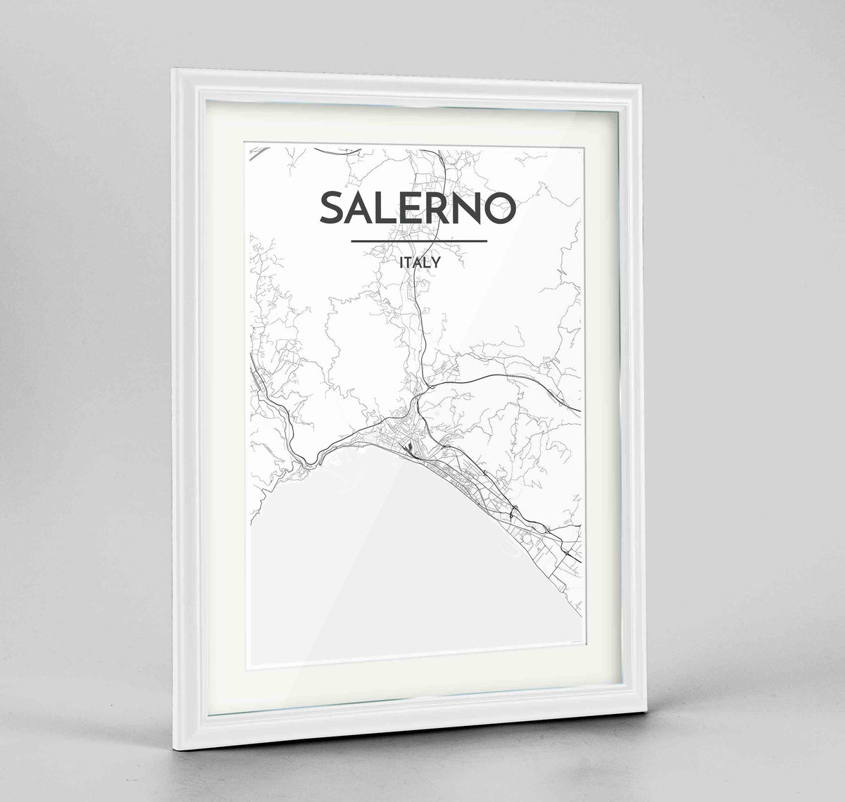 Framed Salerno Map Art Print 24x36&quot; Traditional White frame Point Two Design Group