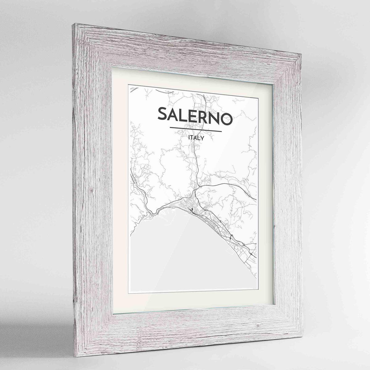 Framed Salerno Map Art Print 24x36&quot; Western White frame Point Two Design Group