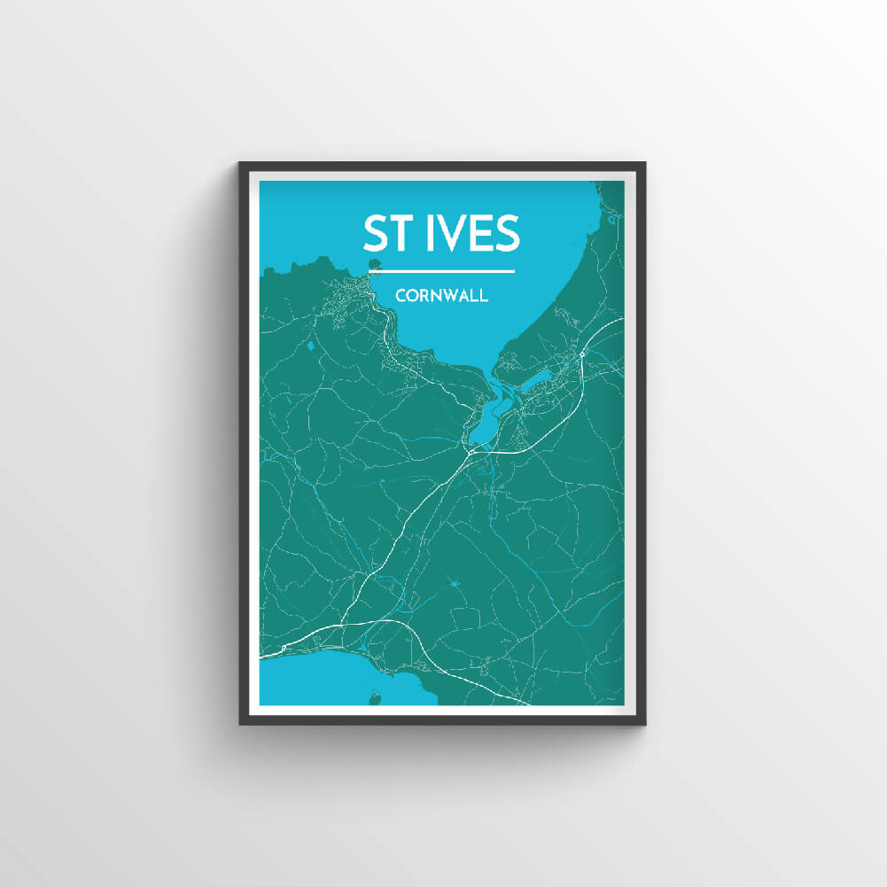 St Ives City Map Art Print - Point Two Design - Black &amp; White Print
