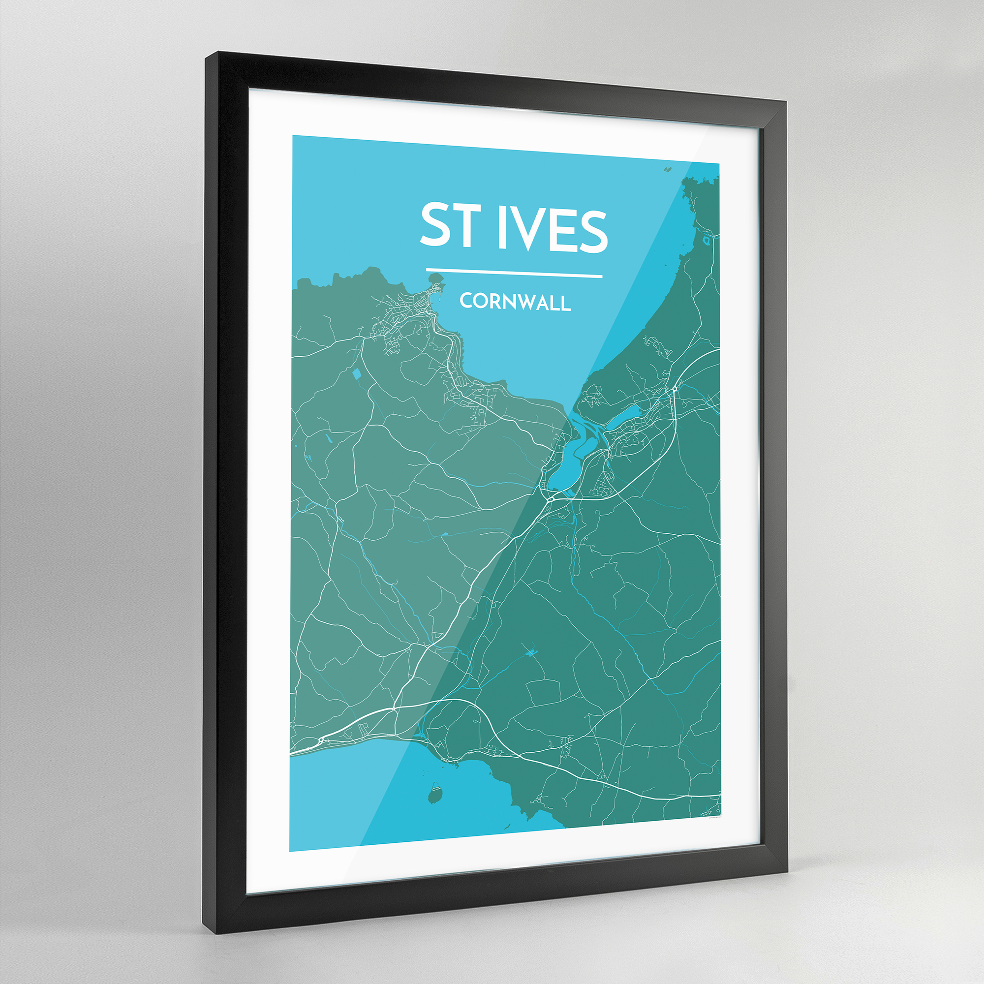 Framed St Ives City Map Art Print - Point Two Design