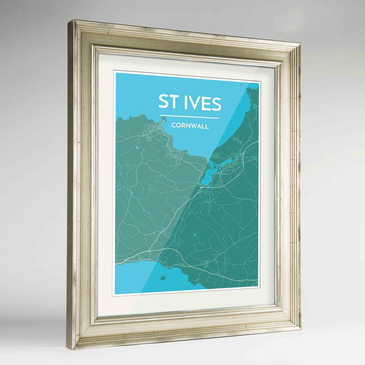 Framed St Ives Map Art Print 24x36&quot; Champagne frame Point Two Design Group