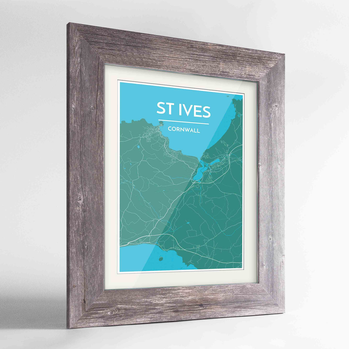 Framed St Ives Map Art Print 24x36&quot; Western Grey frame Point Two Design Group