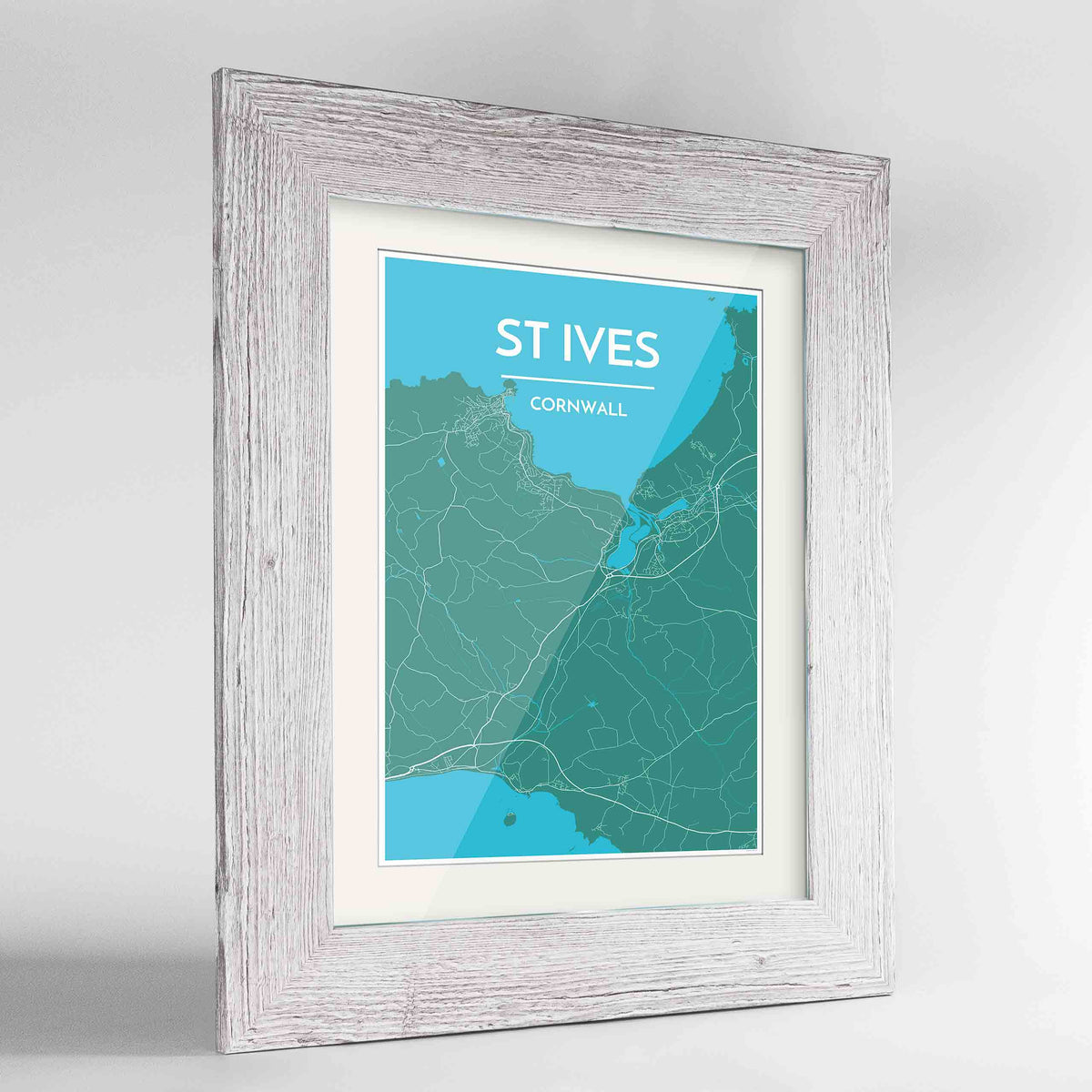 Framed St Ives Map Art Print 24x36&quot; Western White frame Point Two Design Group