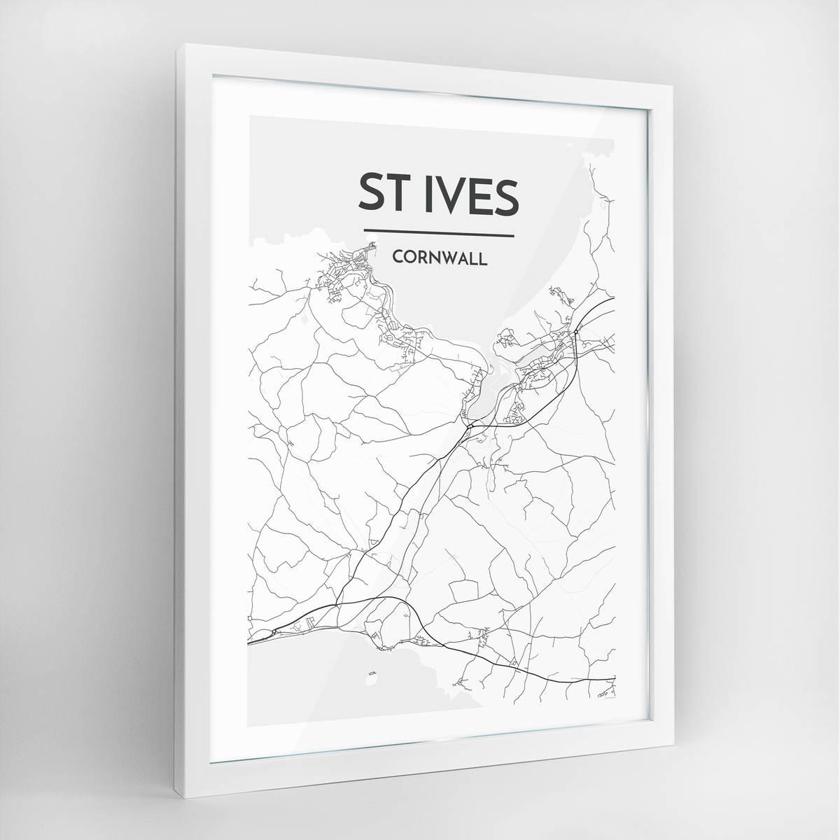 St Ives Map Art Print - Framed
