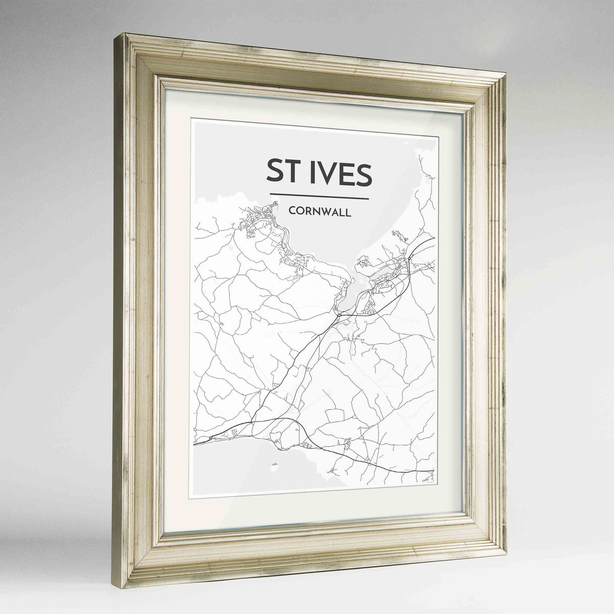 Framed St Ives Map Art Print 24x36&quot; Champagne frame Point Two Design Group
