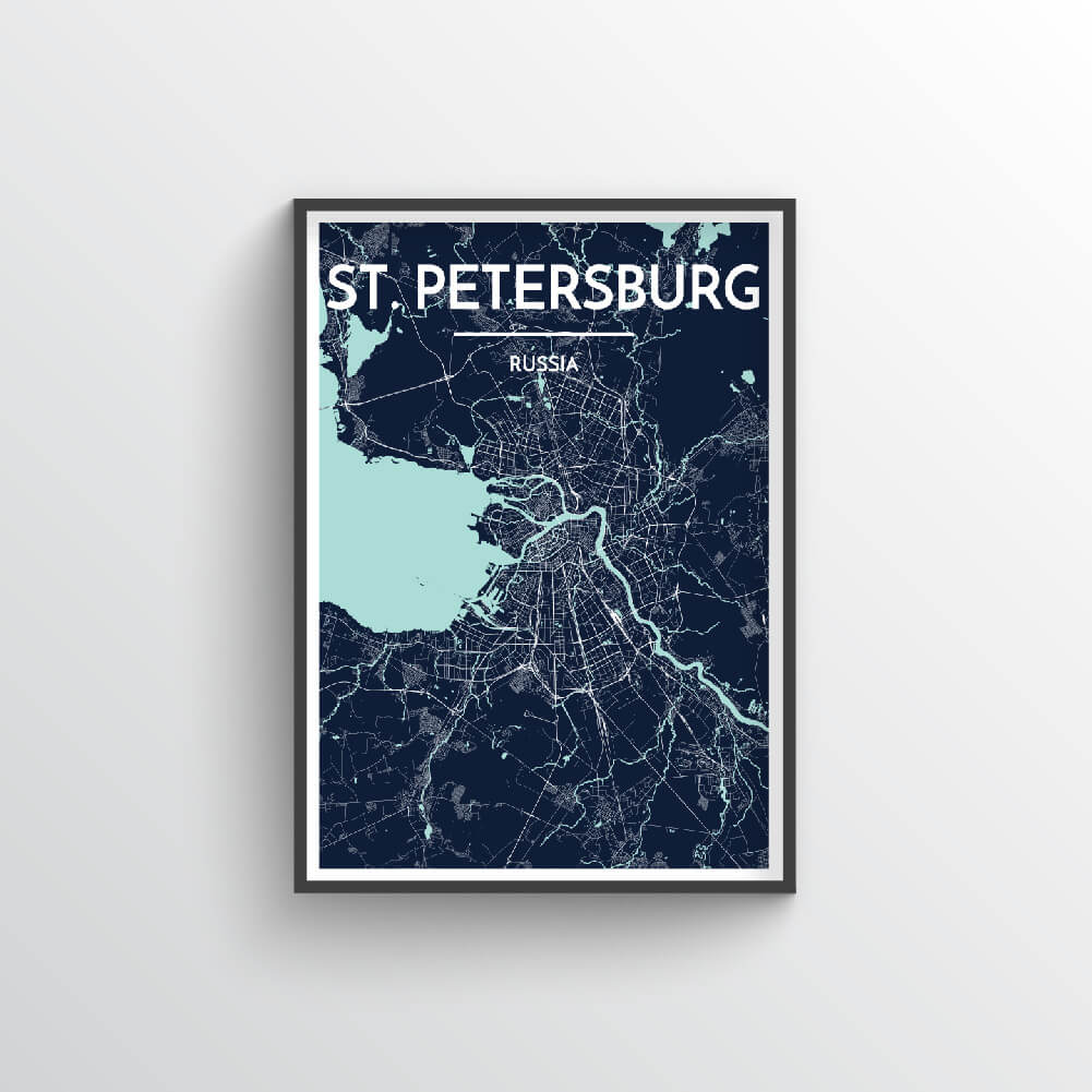 St Petersburg City Map Art Print - Point Two Design - Black &amp; White Print
