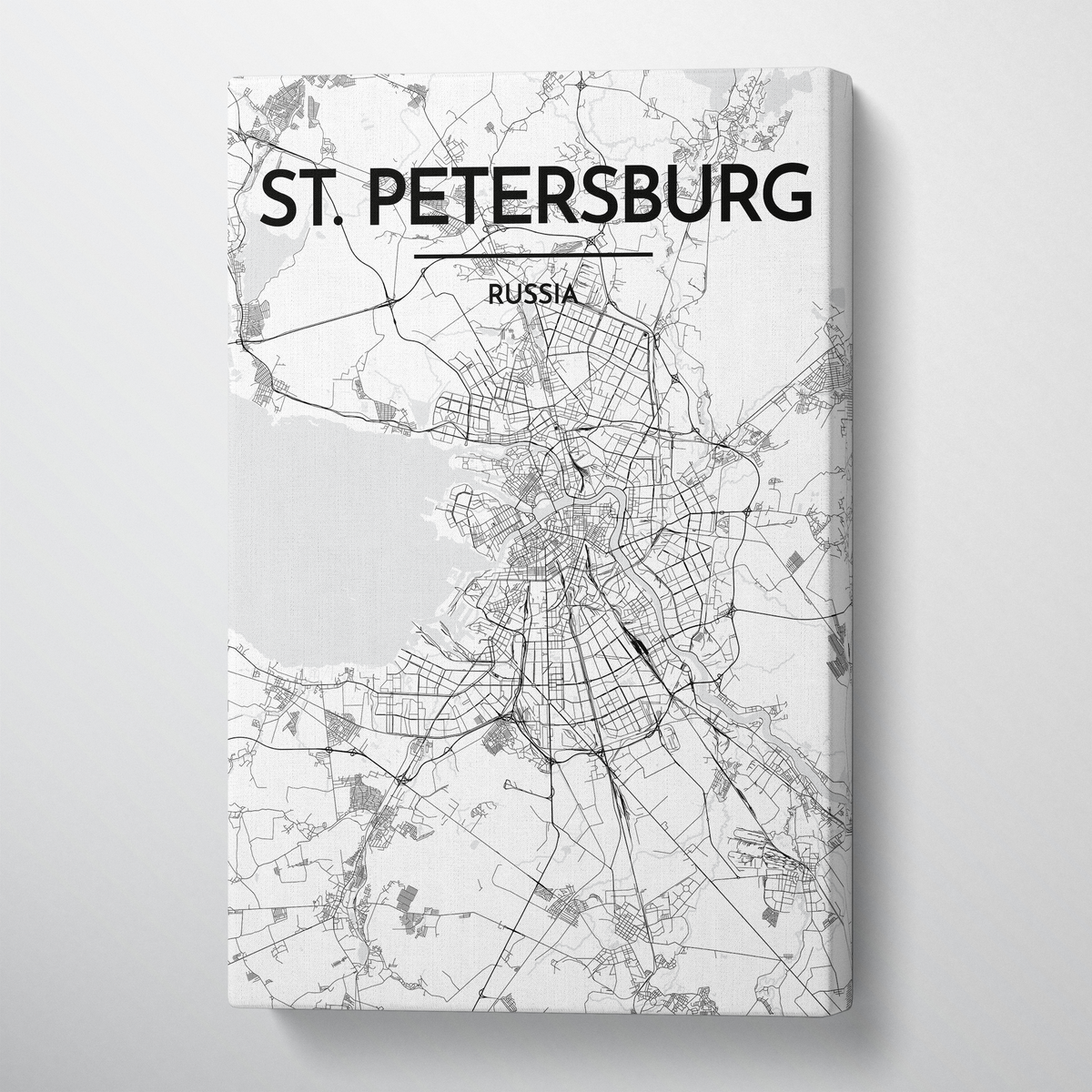 St Petersburg City Map Canvas Wrap - Point Two Design - Black &amp; White Print
