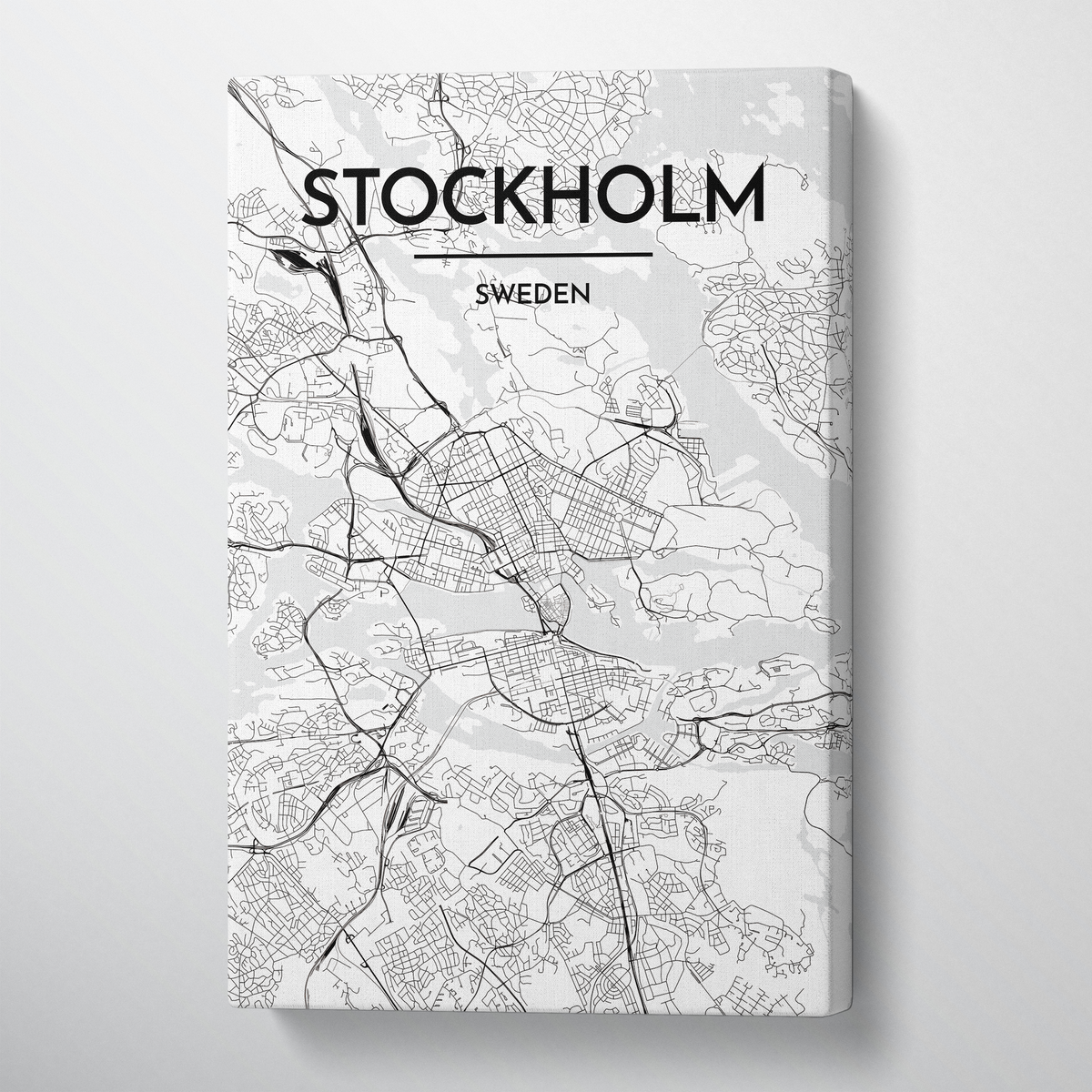 Stockholm City Map Canvas Wrap - Point Two Design - Black &amp; White Print