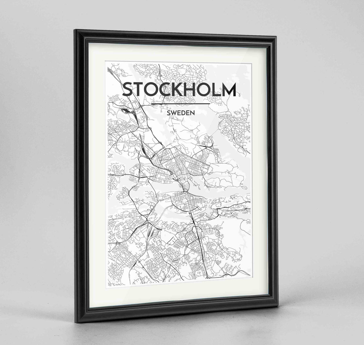 Framed Stockholm Map Art Print 24x36&quot; Traditional Black frame Point Two Design Group