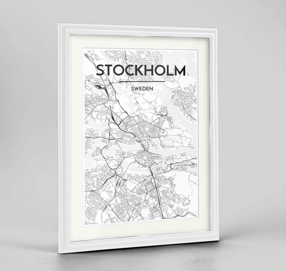 Framed Stockholm Map Art Print 24x36&quot; Traditional White frame Point Two Design Group