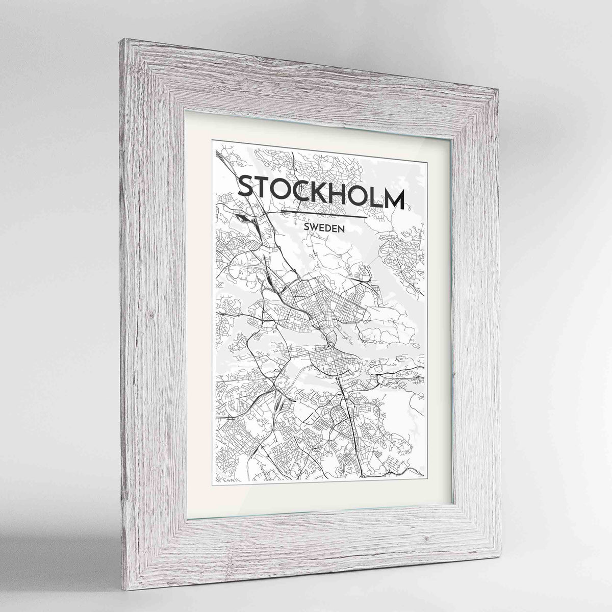 Framed Stockholm Map Art Print 24x36&quot; Western White frame Point Two Design Group
