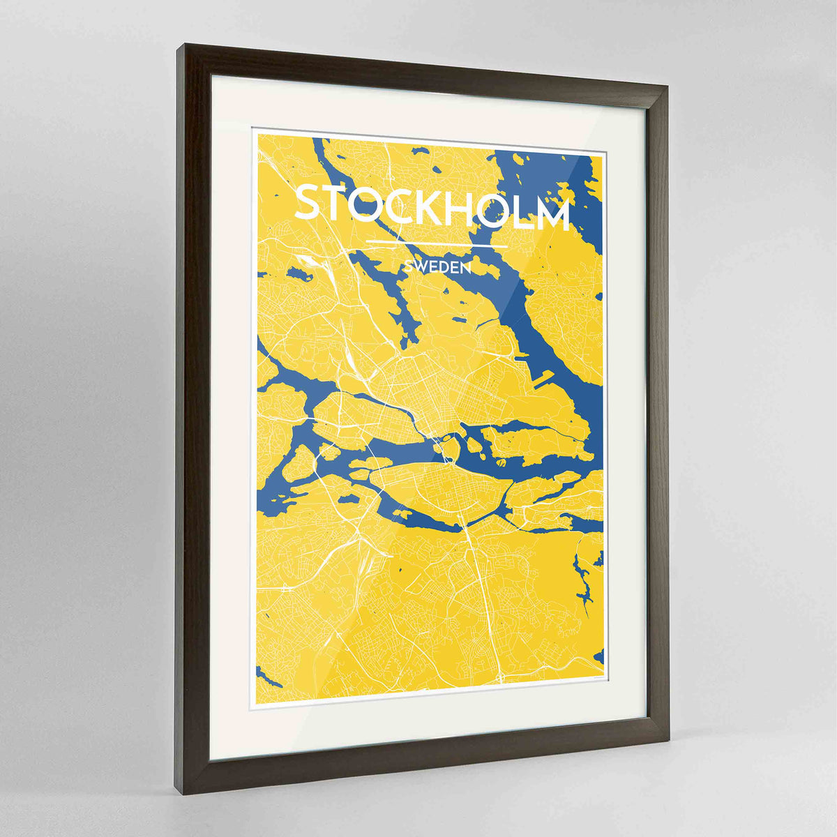 Framed Stockholm Map Art Print 24x36&quot; Contemporary Walnut frame Point Two Design Group