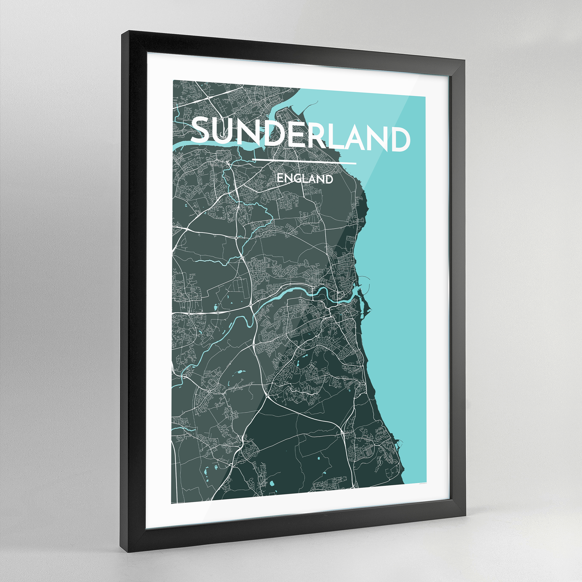 Framed Sunderland City Map Art Print - Point Two Design