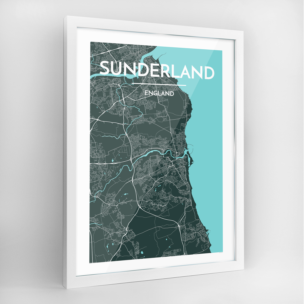 Sunderland Map Art Print - Framed