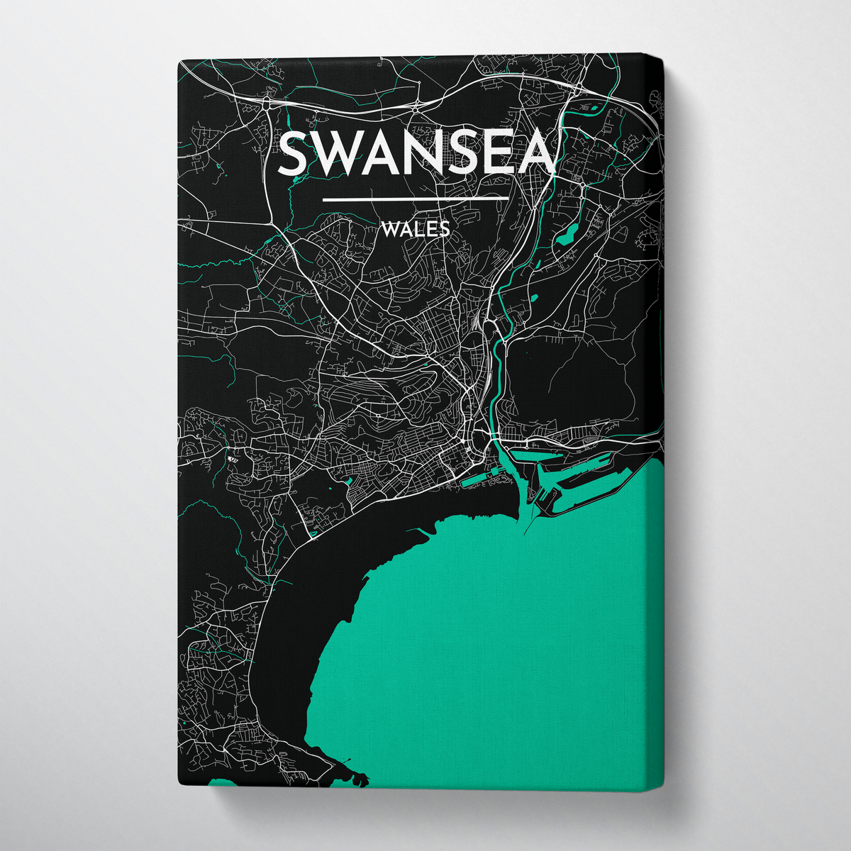 Swansea City Map Canvas Wrap - Point Two Design