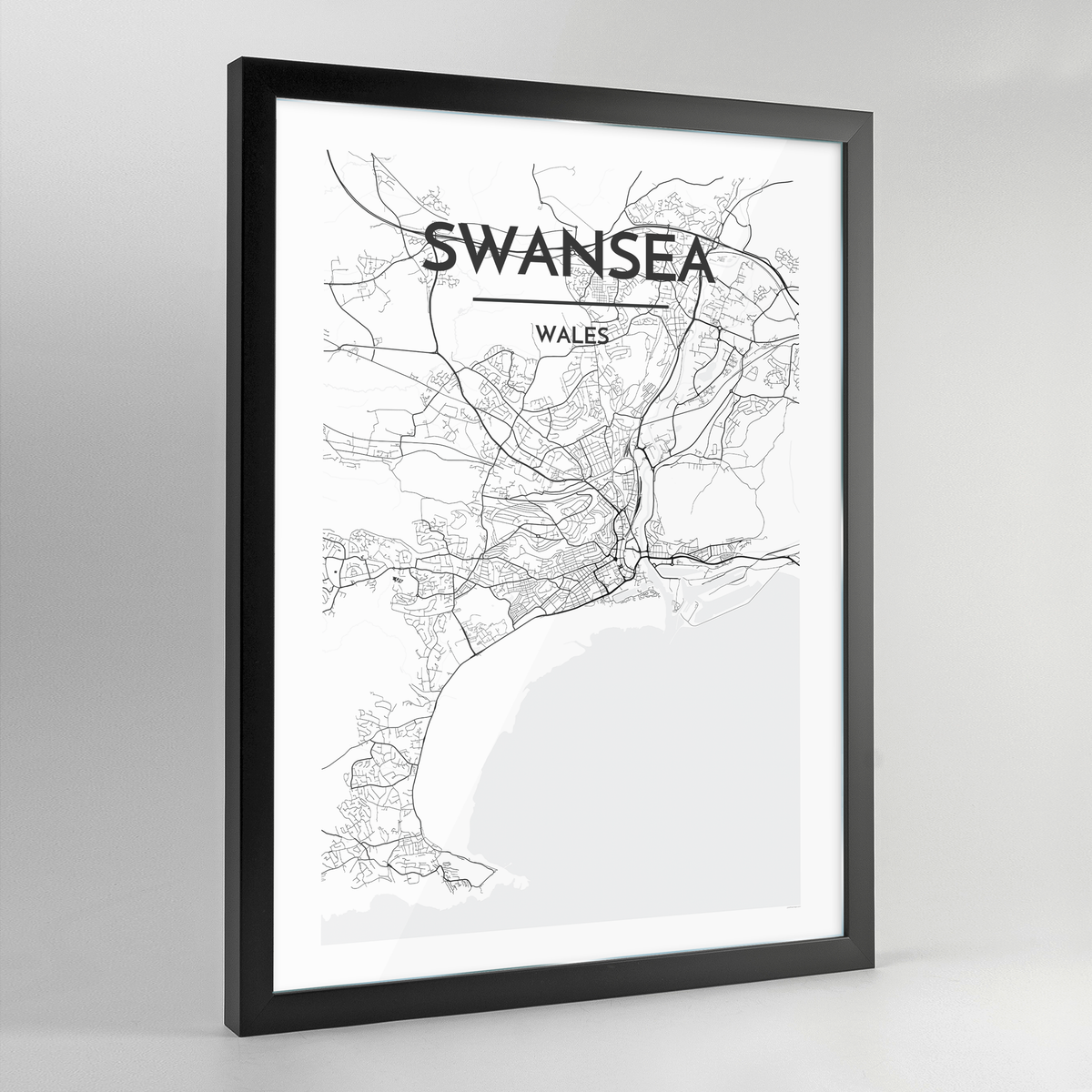 Swansea Map Art Print - Framed
