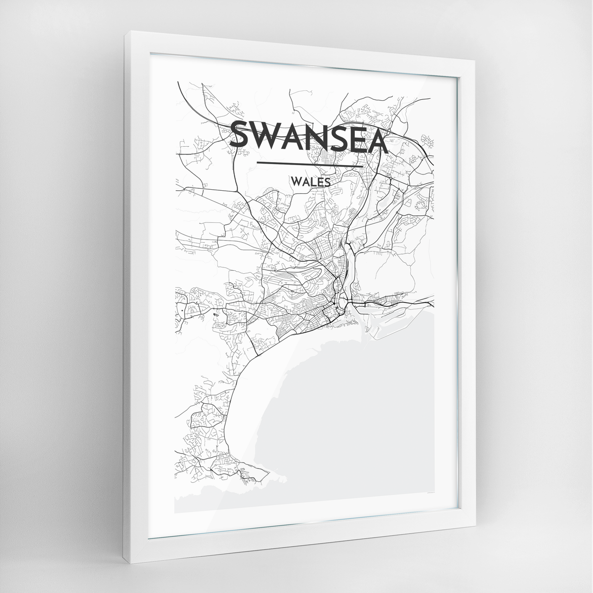 Swansea Map Art Print - Framed