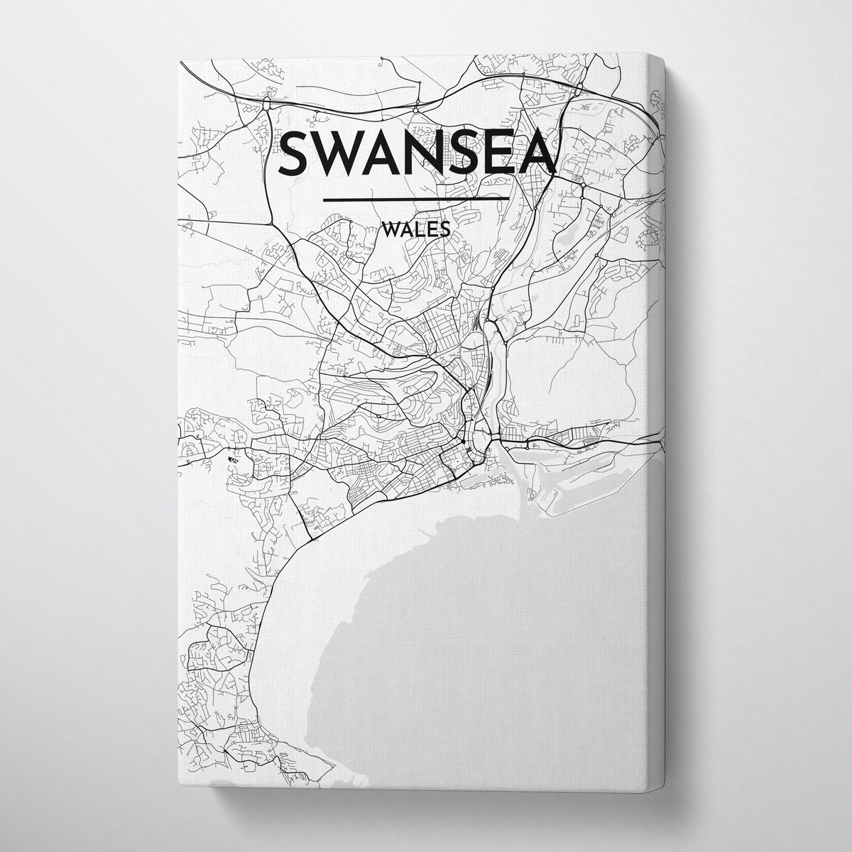 Swansea City Map Canvas Wrap - Point Two Design - Black &amp; White Print